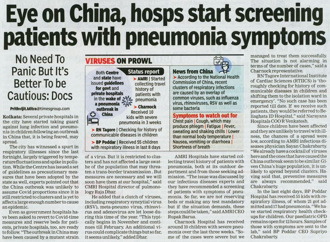 Eye on China, hosps start screening patients with pneumonia symptoms